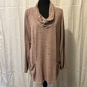 Plus Size Cowl Neck Tunic Top Women’s Long Sleeve Pullover Mauve Taupe Neutral